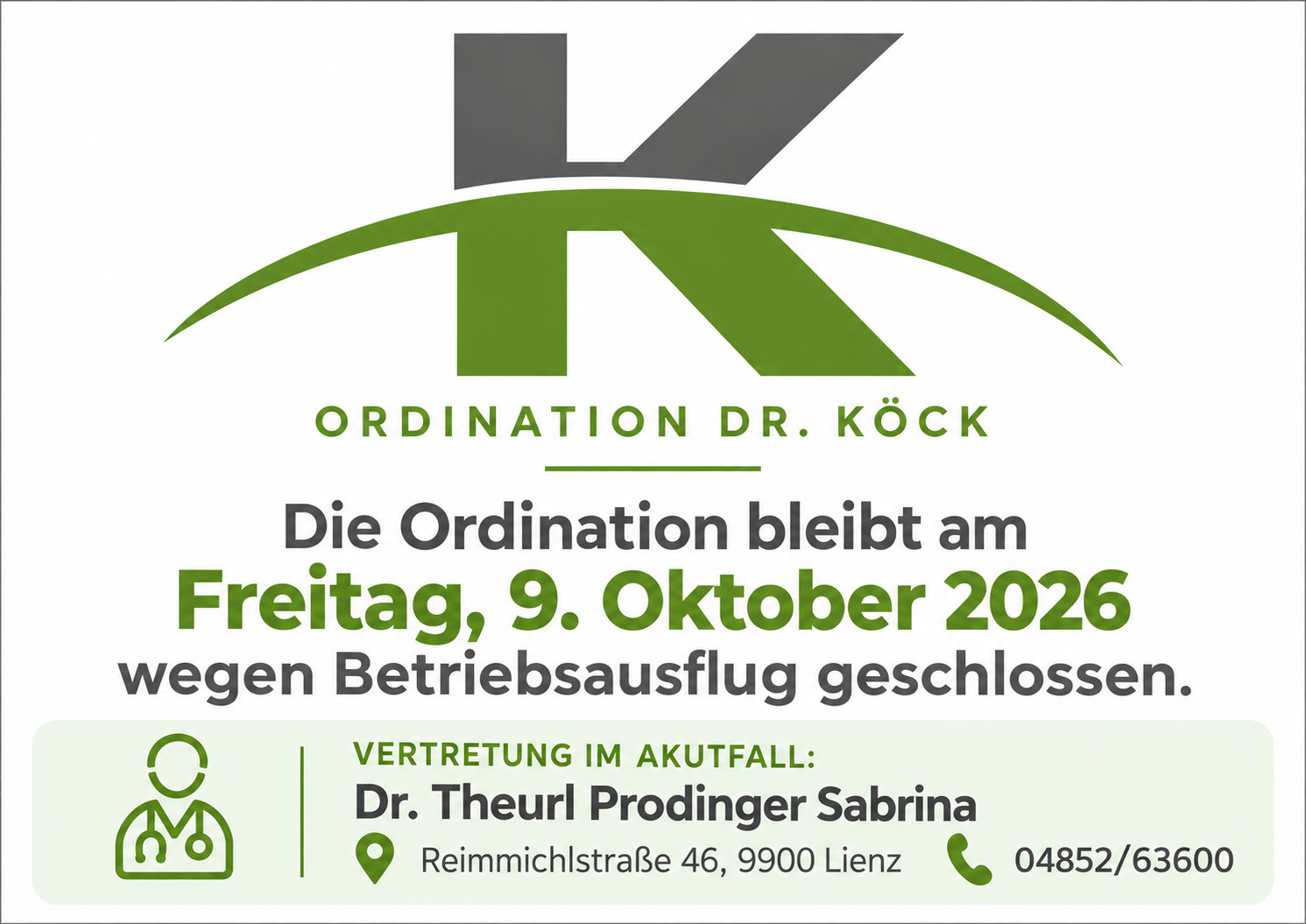 Betriebsurlaub Oktober 26