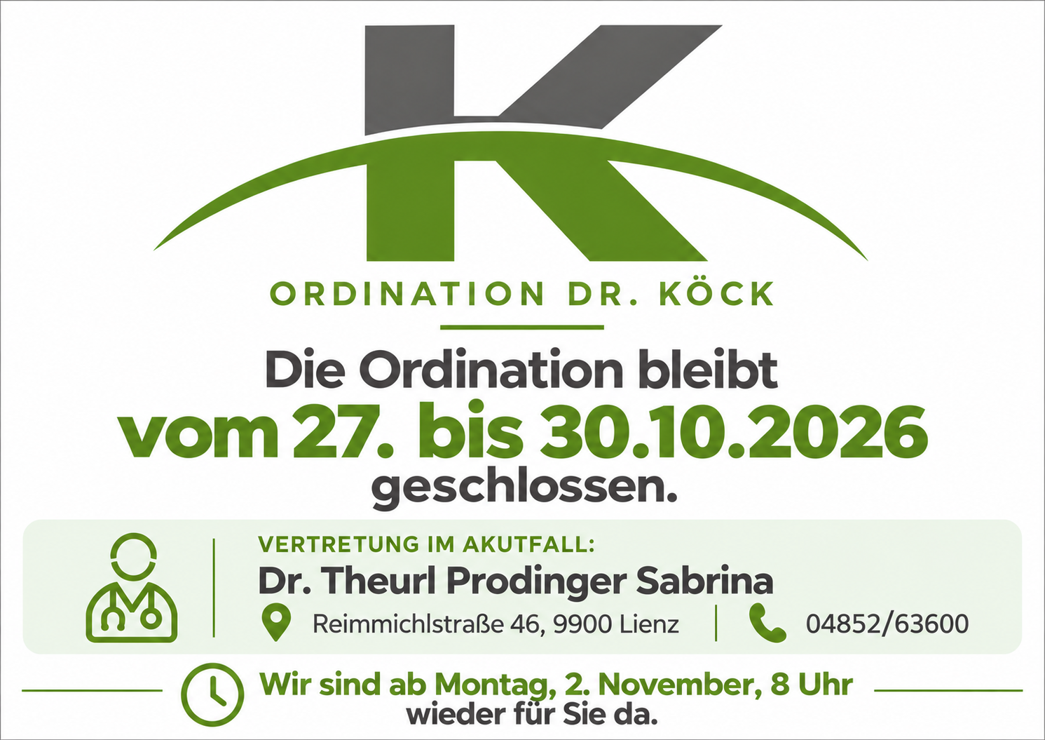Betriebsurlaub Oktober 26